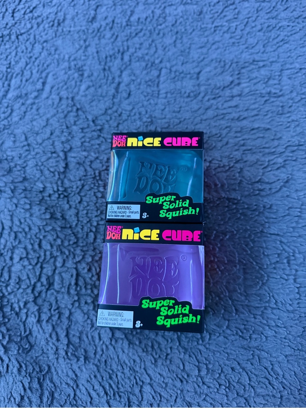 Nee Doh Nice Cube x 2 Super Solid Squish! Blue/purple/Factory Sealed!